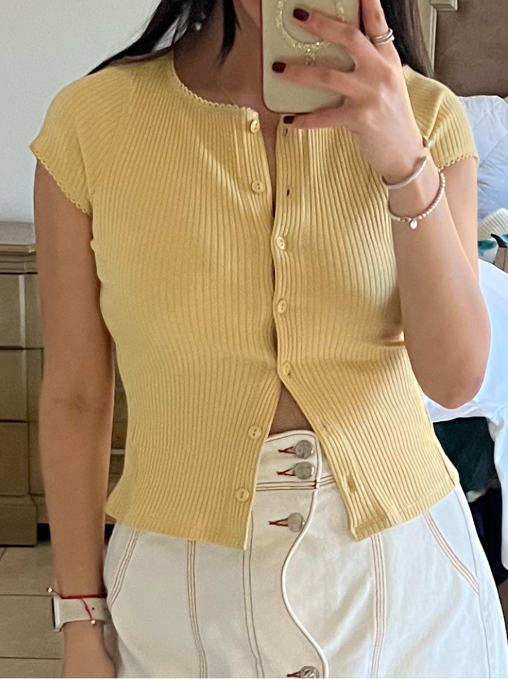 Free People Yellow Ribbed Button top - Picture 2 of 2